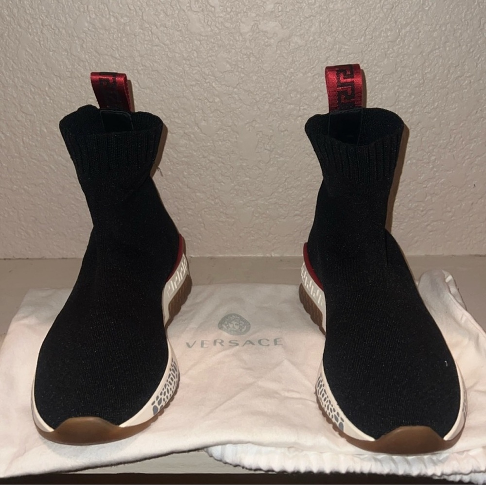 Versace Black Sock Sneakers with Red Accents